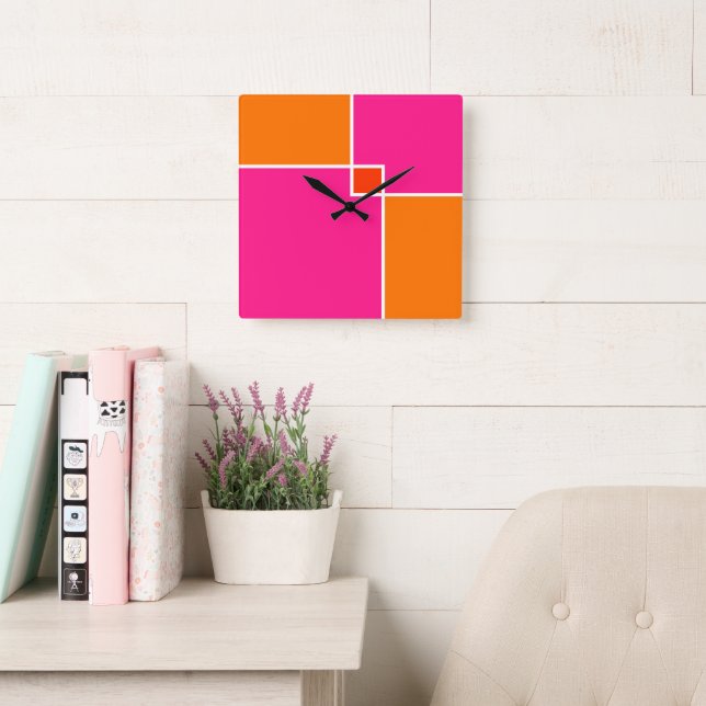 Coral Pink Orange Squares   Square Wall Clock (Reading Room)