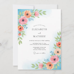 Coral Pink Painterly Bloom Wedding Invitation