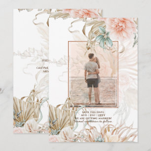 Coral Pink Pampas Grass PHOTO Wedding Save The Date