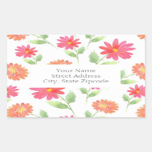 Coral Pink Peach Watercolor Daisy Pattern Sticker
