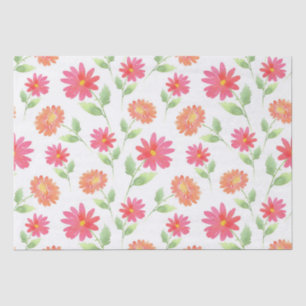 Coral Pink Peach Watercolor Daisy Pattern Tissue Paper