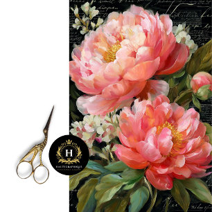 Coral Pink Peony Flower Decoupage Tissue Paper