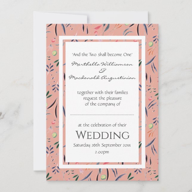 Coral Pink Personalized Floral WEDDING Invitation (Front)