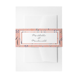 Coral Pink Personalized Floral WEDDING Invitation Belly Band