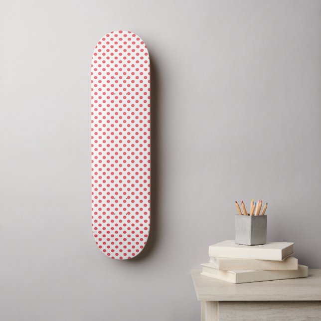 Coral Pink Polka Dots by Shirley Taylor Skateboard (Wall Art)