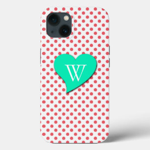 Coral Pink Polka Dots-Monogram by Shirley Taylor iPhone 13 Case