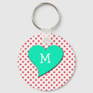 Coral Pink Polka Dots-Monogram by Shirley Taylor Keychain