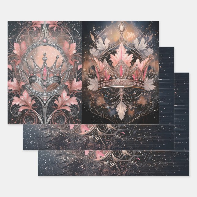 Coral Pink Princess, Royal Fantasy Wrapping Paper Sheet (Set)