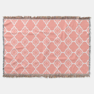 Coral Pink Quatrefoil Geometric Pattern Throw Blanket