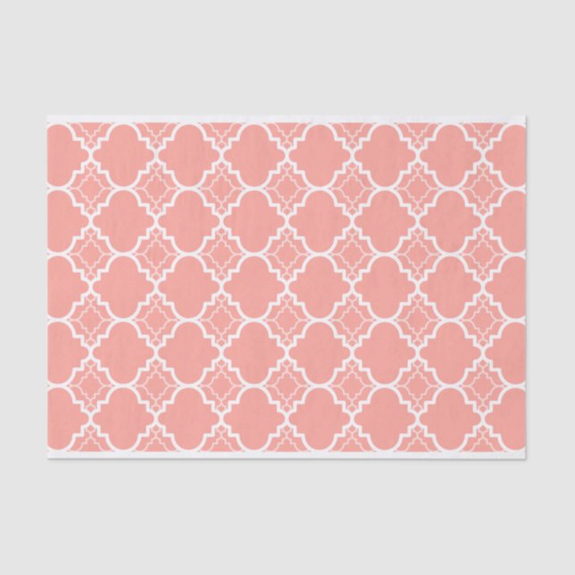 Coral Pink Quatrefoil Geometric Pattern Tissue Paper (Front)