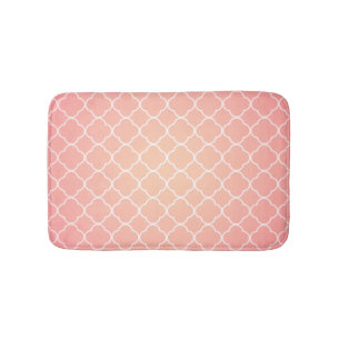 Coral Pink Quatrefoil Pattern Bath Mat