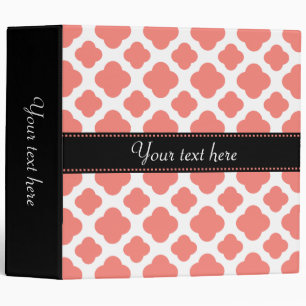 Coral Pink Quatrefoil Pattern Binder
