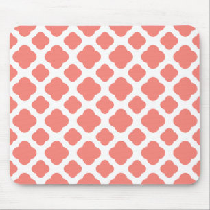 Coral Pink Quatrefoil Pattern Mouse Pad