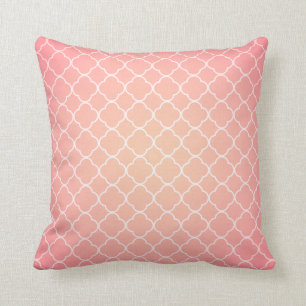 Coral Pink Quatrefoil Pattern Throw Pillow