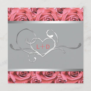 Coral Pink Rose and Grey Couples Shower Invitation
