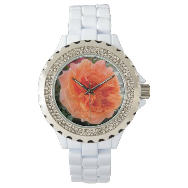 Coral Pink Rose Flower Name  Watch (Front)