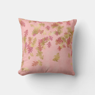 Coral Pink Rose Gold Leafs Foxier Pastel Throw Pillow