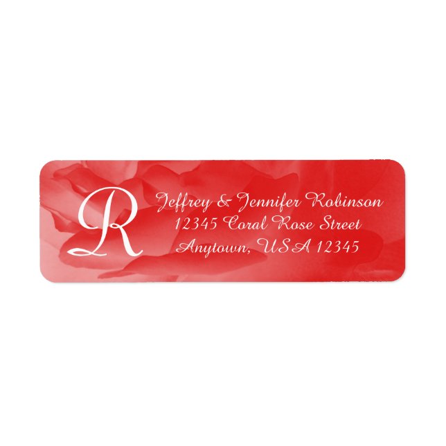 Coral Pink Rose Name and Address Monogram Elegant (Front)