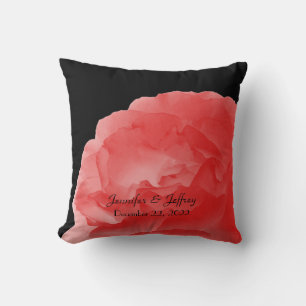 Coral Pink Rose Personalized Wedding Gift Throw Pillow