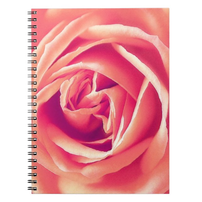 Coral pink rose print notebook (Front)