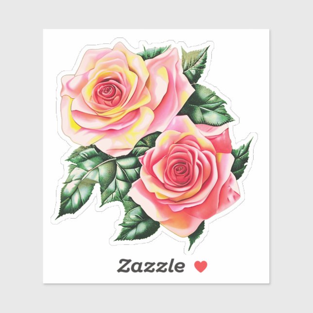 Coral Pink Roses and Jade Green Leaves (Sheet)