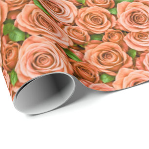 Coral Pink Roses Floral Pattern Wrapping Paper