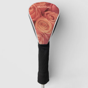 coral pink roses floral photography add your name golf head cover