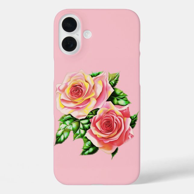 Coral Pink Roses with Jade Green Leaves Case-Mate iPhone Case (Back)