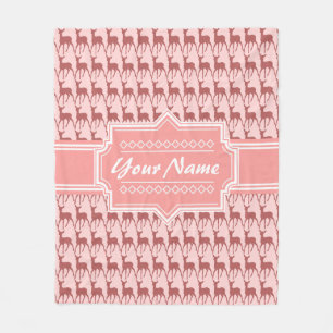 Coral Pink Salmon Deer Pattern Personalized Fleece Blanket