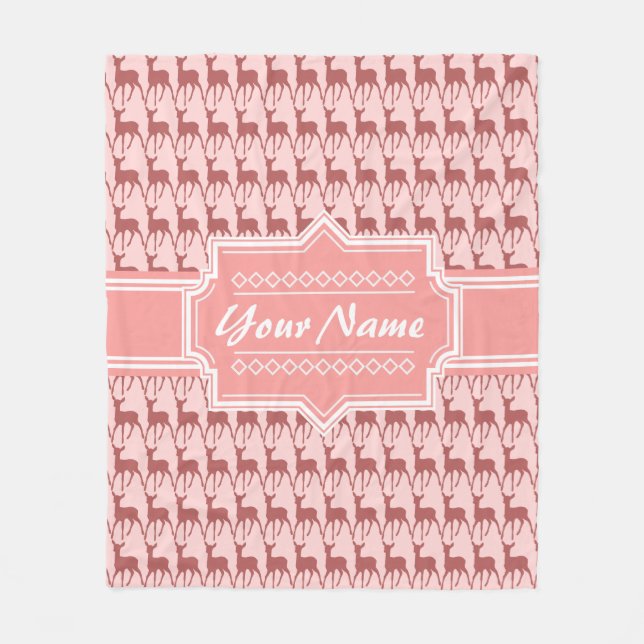 Coral Pink Salmon Deer Pattern | Personalized Fleece Blanket (Front)