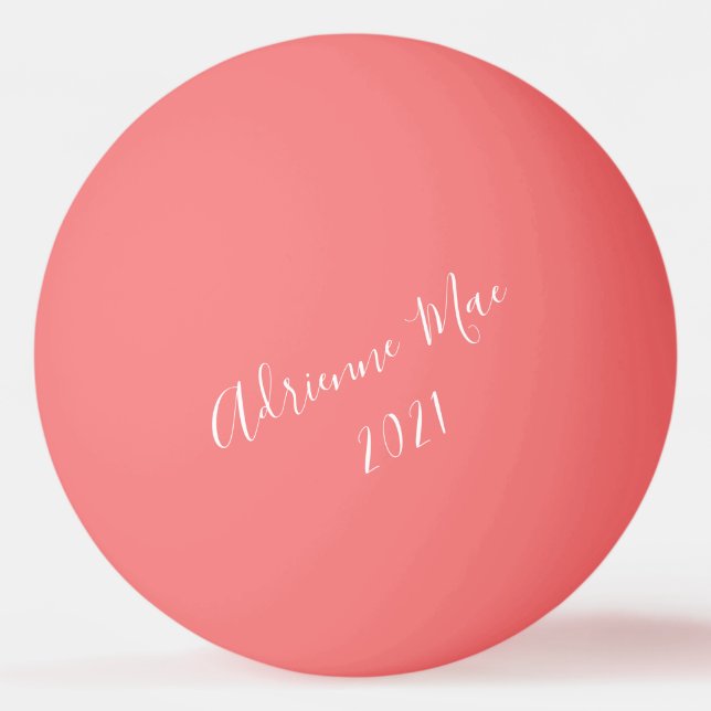 Coral Pink Simply Personalized Ping Pong Ball (Front)