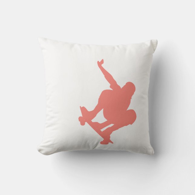 Coral Pink Skater Throw Pillow (Front)