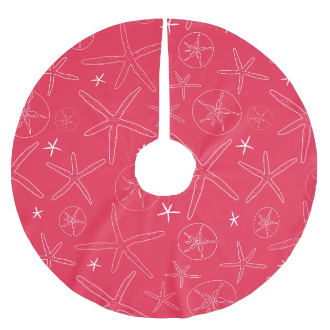 Coral Pink Starfish & Sand Dollar Tree Skirt (Front)