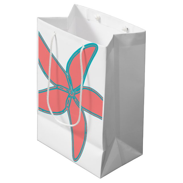 Coral Pink Starfish White Medium Gift Bag (Front Angled)