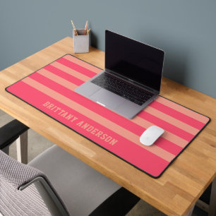 Coral Pink Stripes Pattern Name Desk Mat