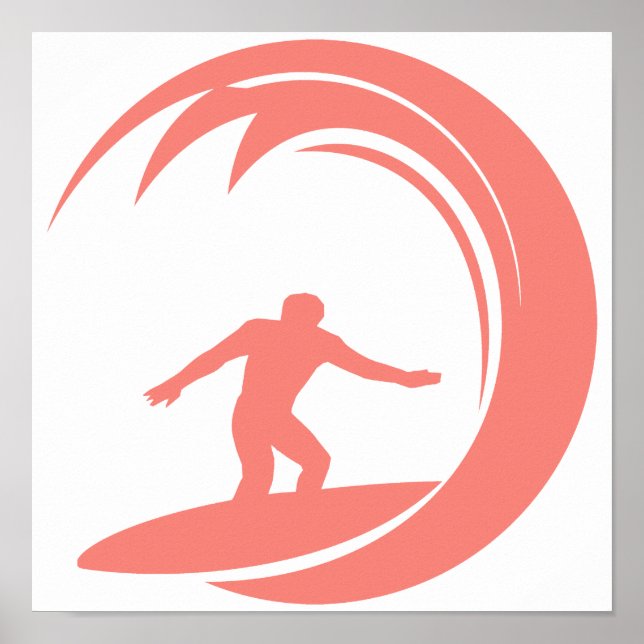 Coral Pink Surfing Poster (Front)