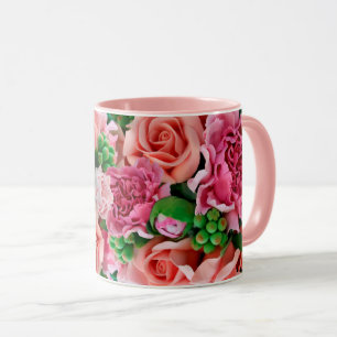 Coral & Pink Tea Rose Flowers Mug