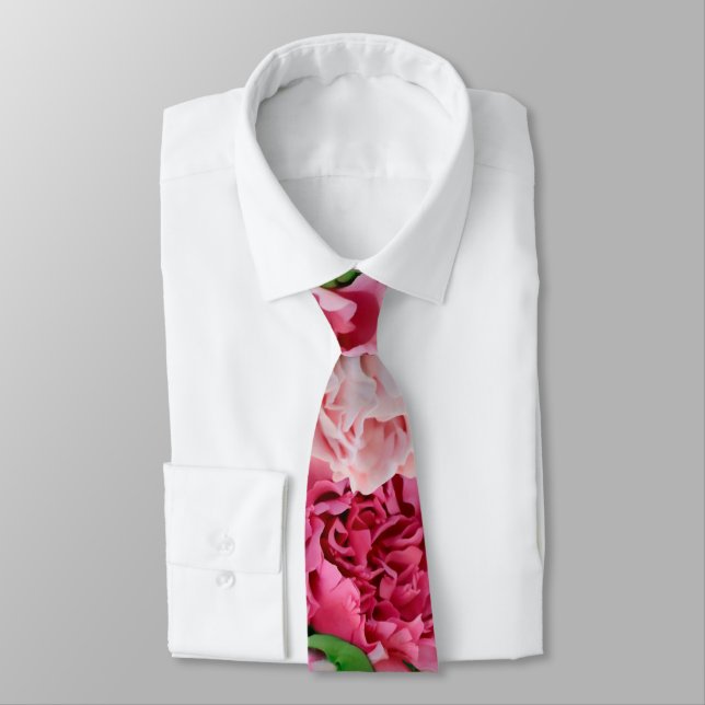 Coral & Pink Tea Rose Flowers Tie (Tied)