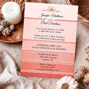 Coral Pink Tonne sur Tonne Striped Post Wedding Invitation