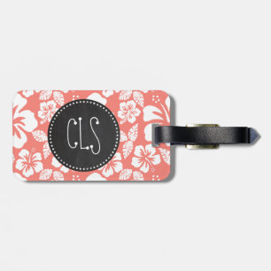 Coral Pink Tropical Hibiscus; Chalkboard look Luggage Tag