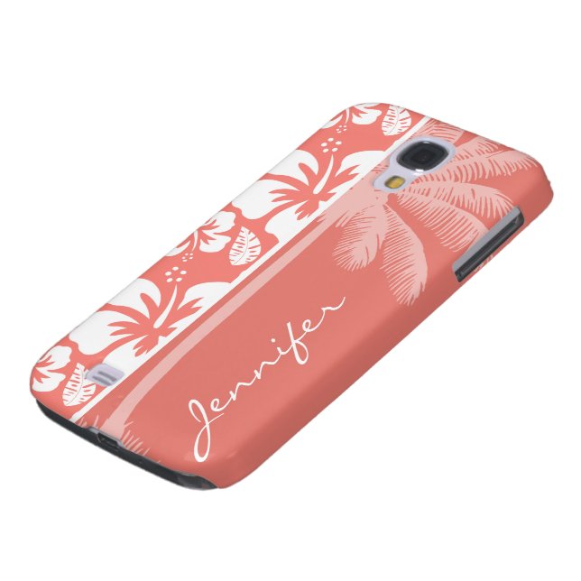 Coral Pink Tropical Hibiscus; Summer Palm Case-Mate Samsung Galaxy Case (Bottom)