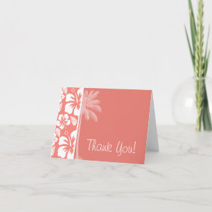 Coral Pink Tropical Hibiscus; Summer Palm Thank You Card