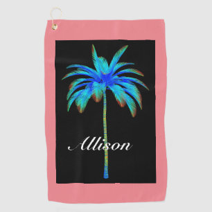 Coral Pink Tropical Palm Tree Personalized Golf Towel