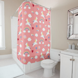 Coral Pink Unicorns Shower Curtain