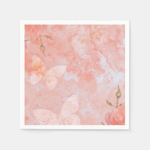 Coral Pink Vintage Butterfly Rose Bridal Shower Napkin