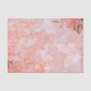 Coral Pink Vintage Butterfly Rose Bridal Shower Tissue Paper