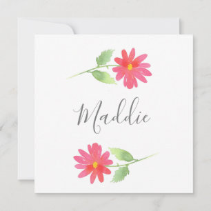 Coral Pink Watercolor Daisy  Card