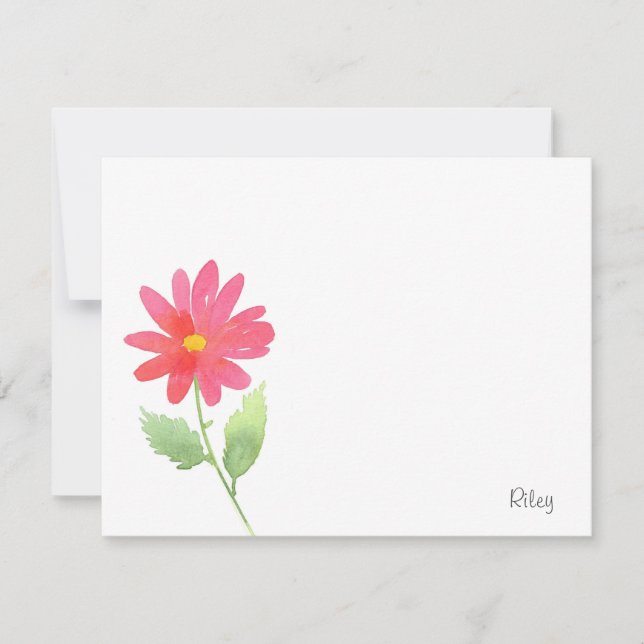 Coral Pink Watercolor Daisy Card (Front)