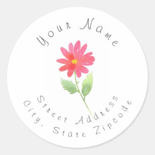 Coral Pink Watercolor Daisy Flower Address Label