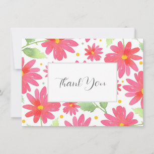 Coral Pink Watercolor Daisy Pattern 2 Thank You Card